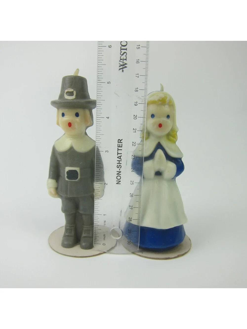 Vintage Gurley Thanksgiving Pilgrims Candle Set of 2 Boy & Girl 5